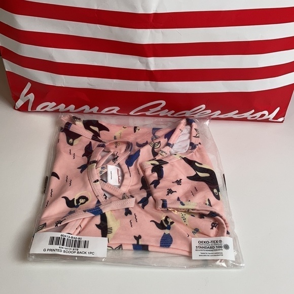 Hanna Andersson NWT Sunblock One Piece Swimsuit  Petal Pink Orcas Dolphins 80 - Picture 3 of 9
